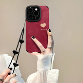 满心欢喜手链适用苹果17promax手机壳iPhone15国风16翻毛皮14硅胶