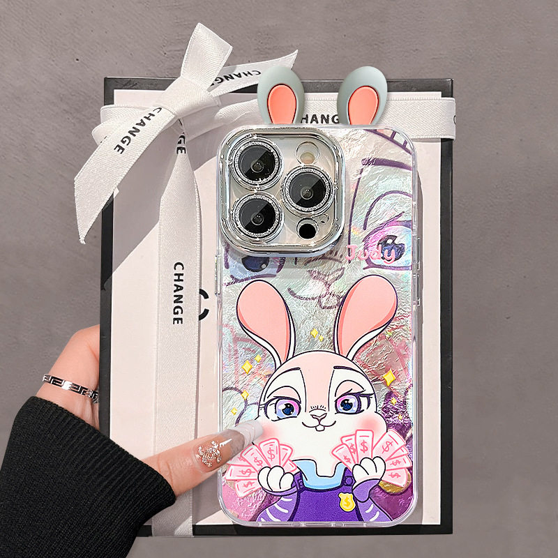 卡通尼克朱迪耳朵公仔适用苹果16pro手机壳15可爱防摔14高级感13