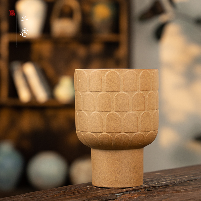 景德镇高温雕刻素烧多肉花盆吸水透气性强高22口14cm复古绿植盆