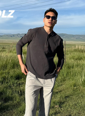 “邦德亨利衫”华夫格长袖硬汉板正美式显肩宽