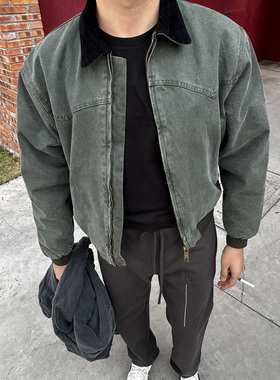 工装棉服男美式底特律飞行员夹克秋冬翻领短款复古加绒外套