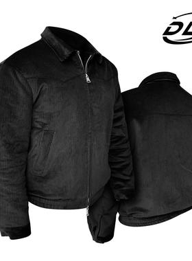 DLZ灯芯绒棉服加厚双拉链美式休闲经典硬汉翻领短裤外套