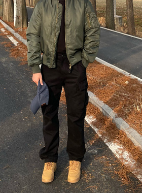 工装裤男秋冬新款美式黑色痞帅潮牌加厚直筒多口袋重磅休闲裤