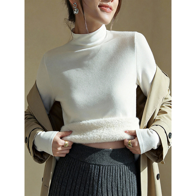 半高领磨毛德绒加绒加厚打底衫女