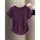 女t恤2026新款 大码 女装 正肩短袖 胖mm显瘦修身 收腰紫色上衣女夏T恤