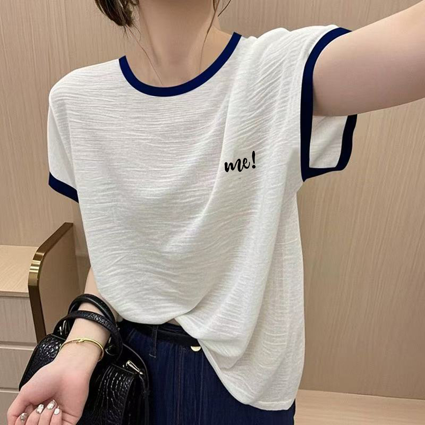 短袖大码女胖mm拼色上衣女夏季