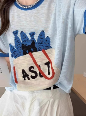 薄款透气竹节棉圆领t恤女款2026新款爆款韩版卡通印花短袖上衣女