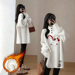 半高领德绒长袖t恤女长款加绒打底衫配鲨鱼裤的2026超火减龄上衣