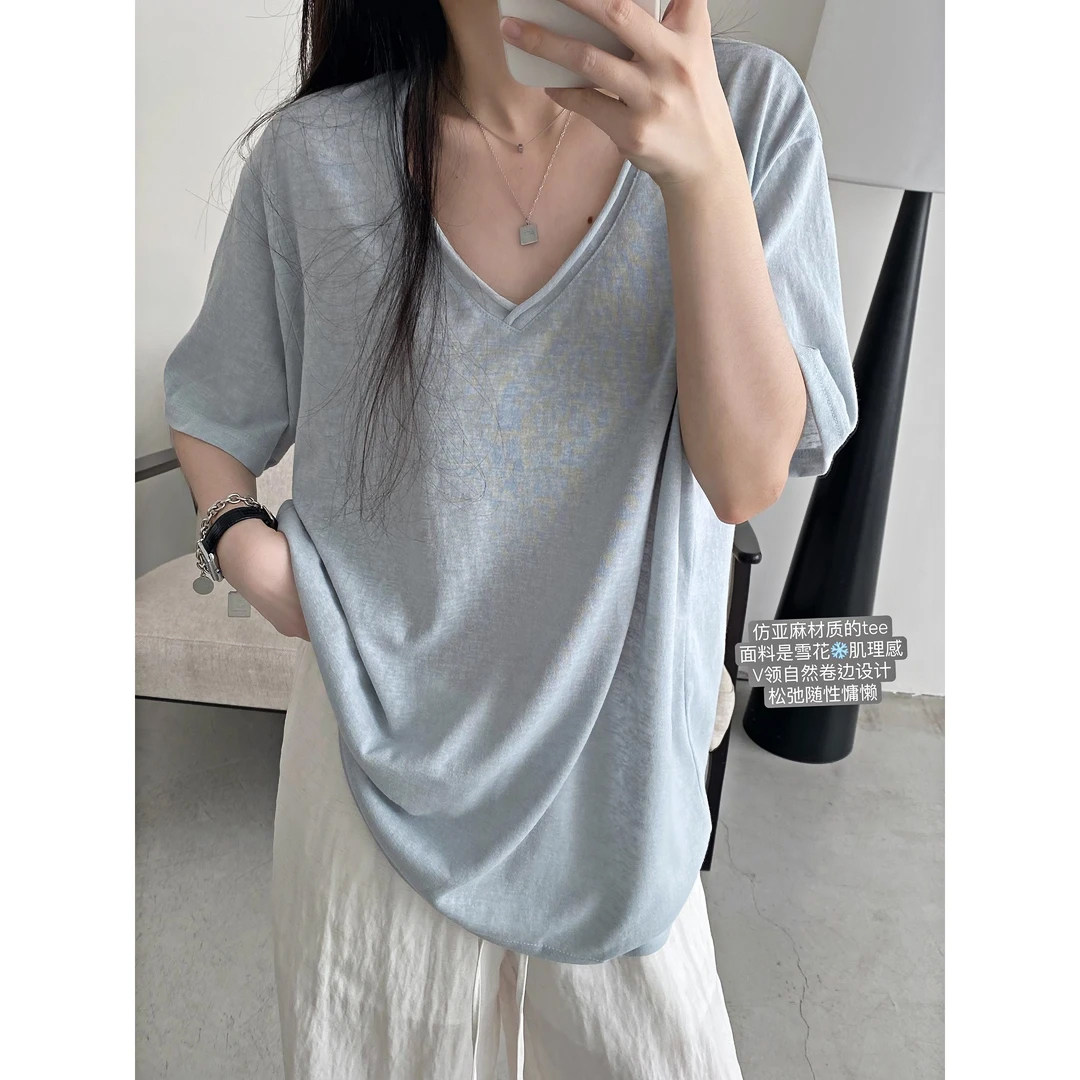 卷边雪花棉显瘦透气短袖t恤女