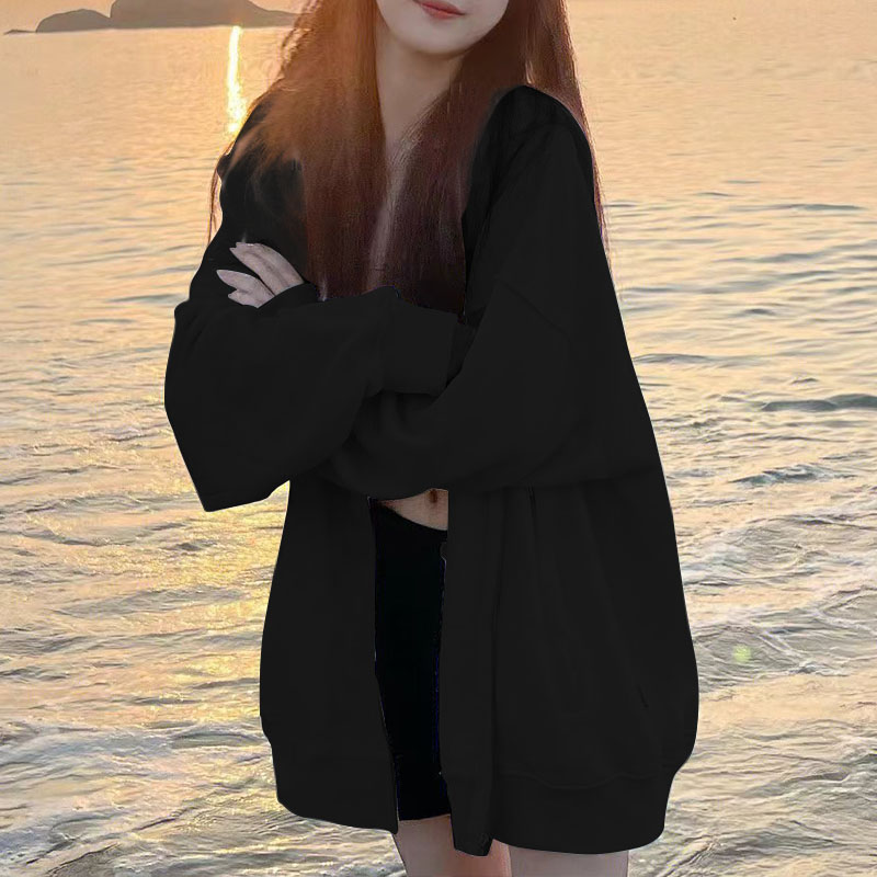 开衫连帽卫衣女春秋外套慵懒风