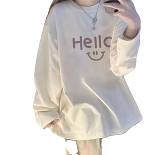 白色长袖t恤大码休闲显瘦加绒打底衫2025新款女秋冬韩版宽松上衣