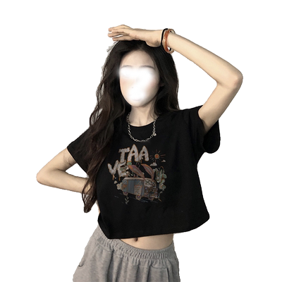 正肩短袖港风chic甜辣小上衣