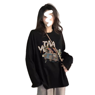 打底衫2026新款女秋冬黑色大码长袖t恤女纯棉休闲宽松显瘦上衣女