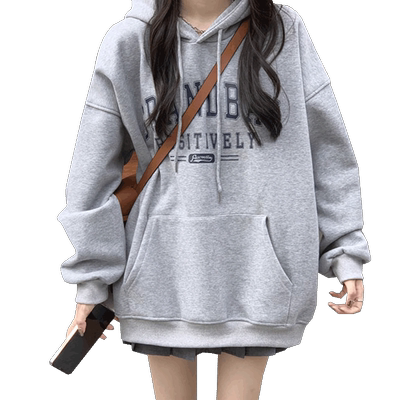 灰色加绒卫衣女冬季连帽加绒上衣