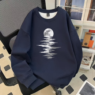 大码女装胖mm早秋长袖卫衣女款2026新款无帽秋季蓝色圆领宽松上衣