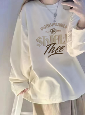 白色纯棉长袖t恤女大码宽松春秋上衣休闲显瘦内搭打底衫2026新款