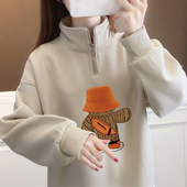 秋冬加绒大码 山东即墨卫衣女2026新款 爆款 半拉链polo领设计感上衣