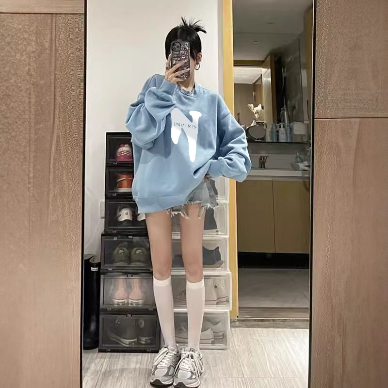 山东即墨蓝色卫衣女秋冬大码上衣