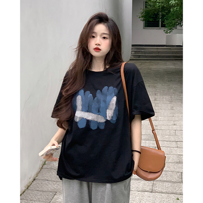 短袖大码女胖mm显瘦遮肚子黑色