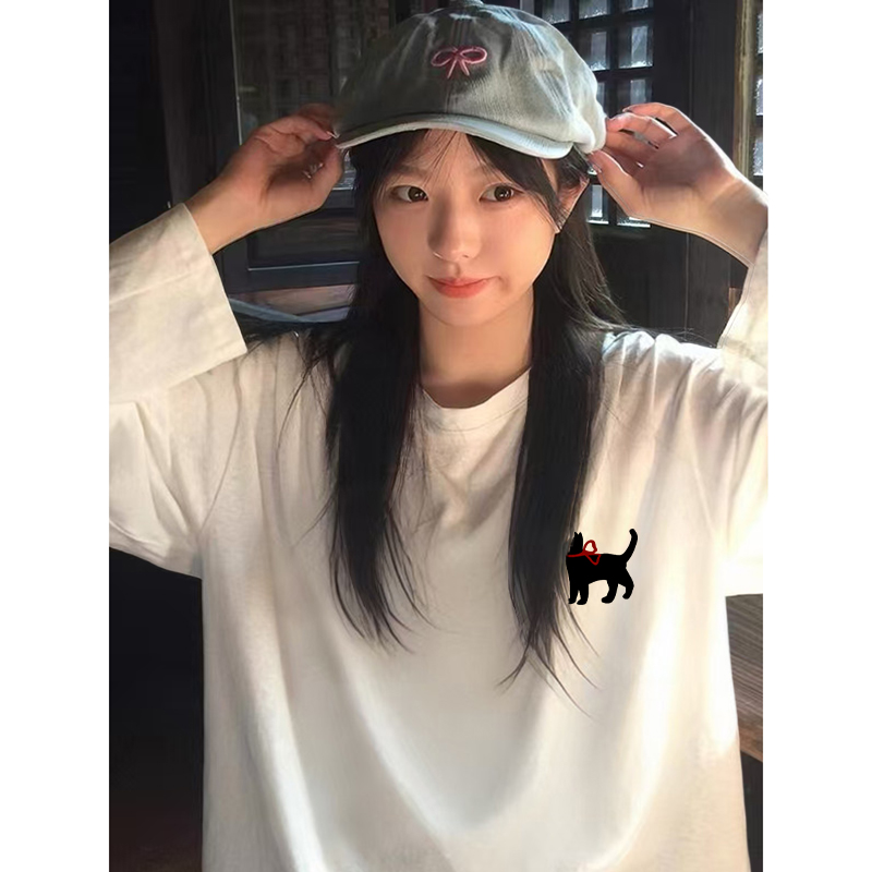 白色长袖t恤女2025新款初中生