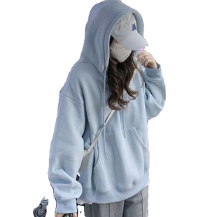 山东即墨连帽加绒卫衣女2026新款爆款秋冬宽松加绒大码女装上衣潮