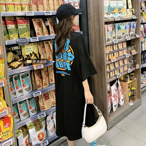连衣裙女夏季新款短袖长款t恤女