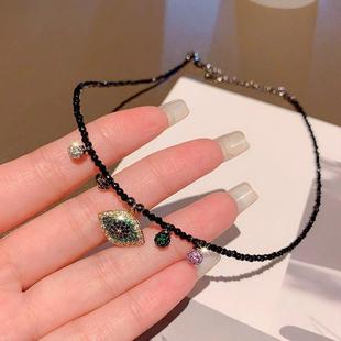 Loga.Py 网红项圈 百搭黑色水晶流速项链锁骨链颈链女小众2025新款