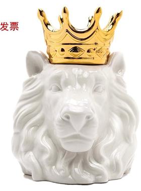 客厅房间陶瓷狮子头动物收纳罐摆件酒柜装饰品摆设北欧风格摆件