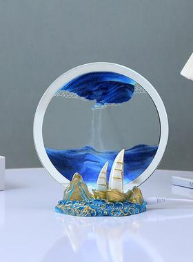 一帆风顺流沙画小夜灯创意摆件客厅电视柜酒柜装饰男生小众高级感