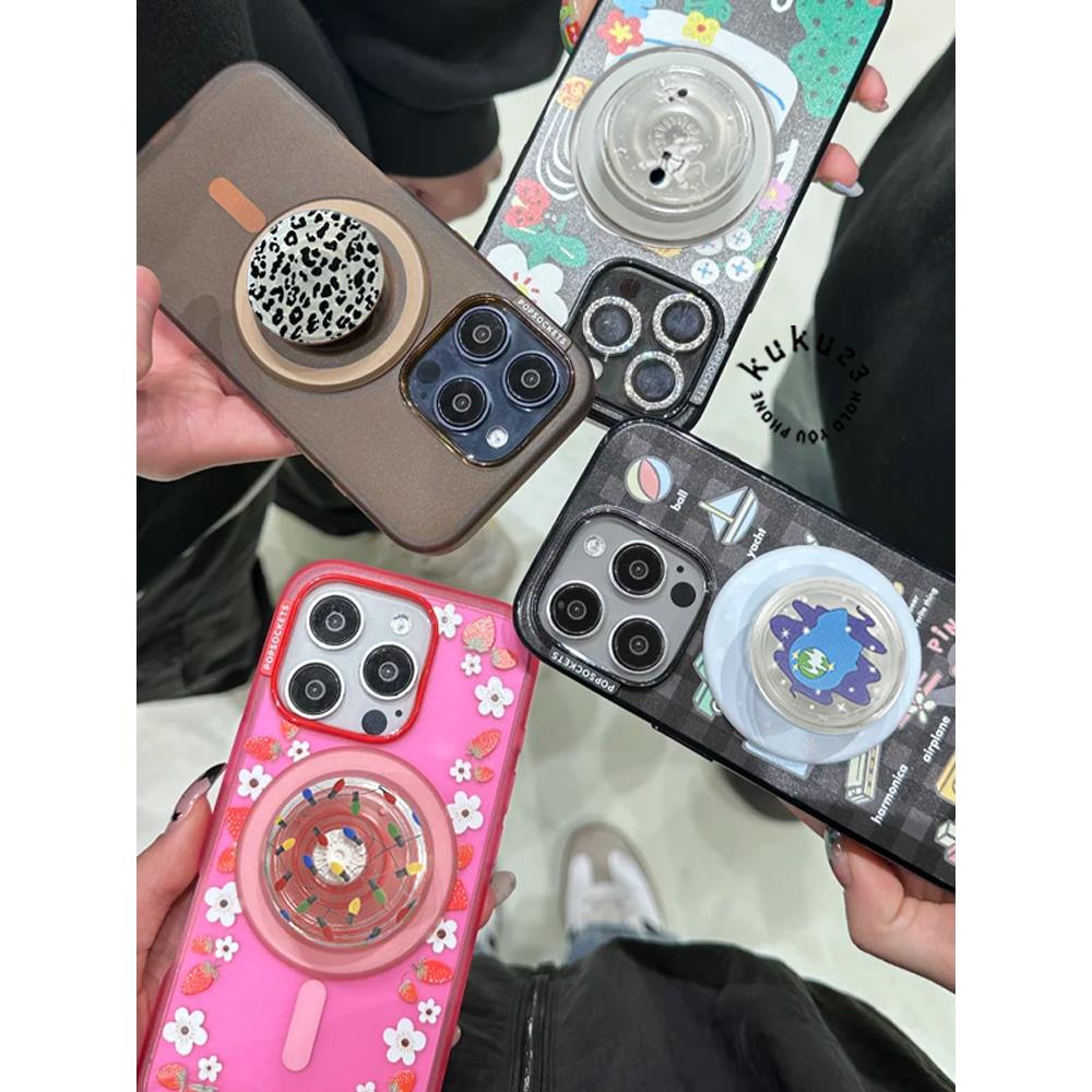 彩色灯串气囊手机支架海龟地球脑泡泡磁吸漫游太空背贴黑豹纹PPS