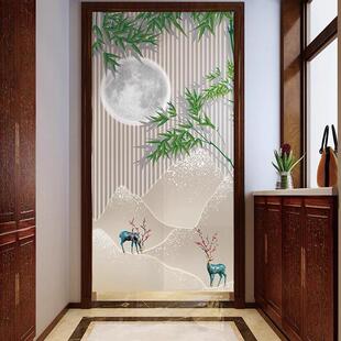 轻奢风竹子麋鹿九鱼图玄关隔断帘卧室卫生间门帘厨房遮挡帘 新中式