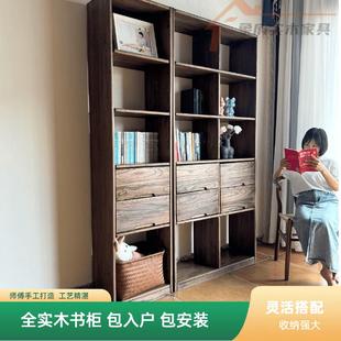 纯实木书架多层书柜展示架落地书柜书房柜子复古书柜储物柜高柜