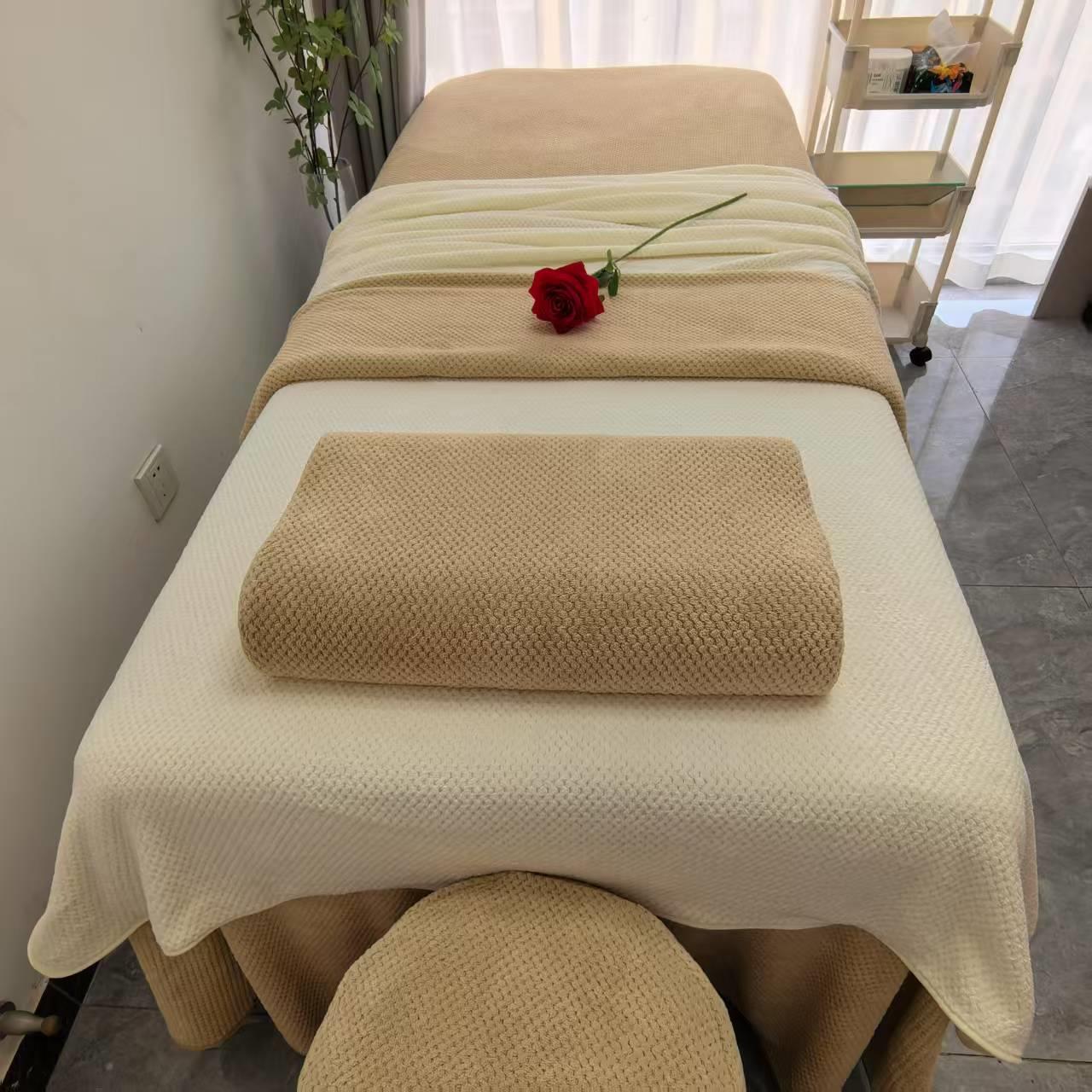 美容院床罩四件套菠萝格珊瑚绒加厚柔软吸水床上用品被子套件床单
