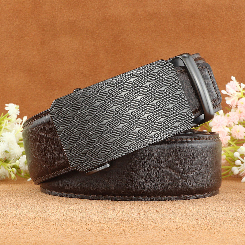 男士皮带真软皮商务时尚无孔自动扣腰带潮流韩版棕色百搭轻奢裤带