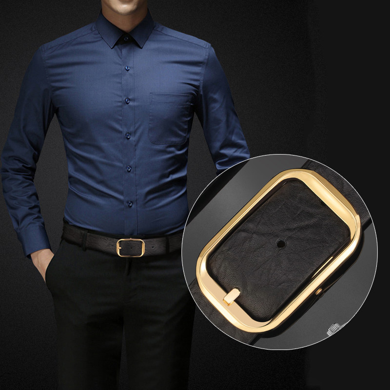 日系皮带男简约真皮青年休闲西裤腰带男百搭日字针扣头层皮裤带