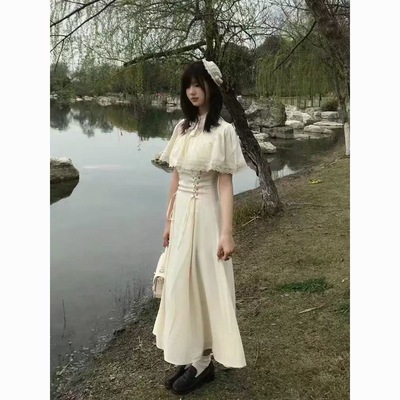 NOHASHTAG甜美气质日系lolita裙蕾丝蝴蝶结设计短袖斗篷连衣裙