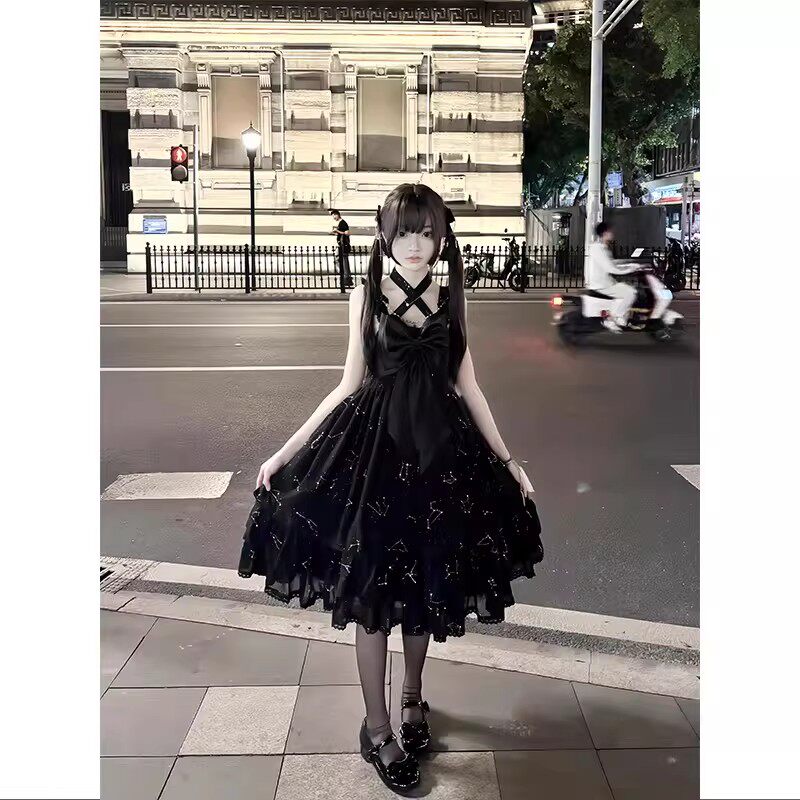 【黑贝壳】烫金蝴蝶结设计日常lolita裙黑色连衣裙公主裙洛丽塔女