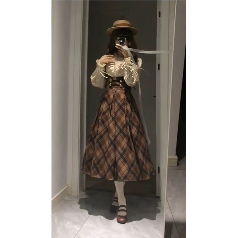 复古优雅瞎裁背带裙+摩罗双子Lolita套装女