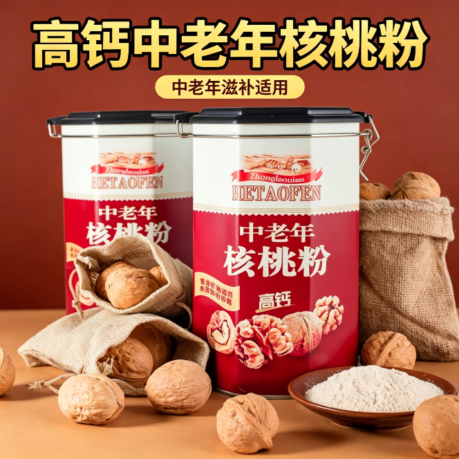 糖人专用主食代粉中老年高钙核桃粉营养健身送老人礼品控糖健康轻食代餐粉无蔗糖冲饮饱腹低脂低负担低卡健康孕妇减脂期早餐营养