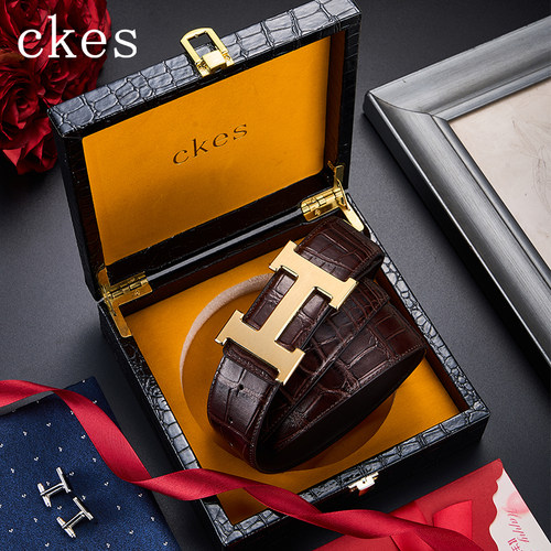 ckes官方正品男士皮带真皮2025新款商务腰带男内穿平滑扣高档奢侈