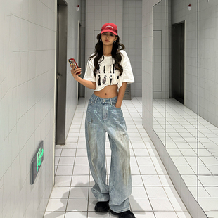 REMOULD 新款原创高街设计感刷银炫彩涂层脏染高腰廓形阔腿牛仔裤