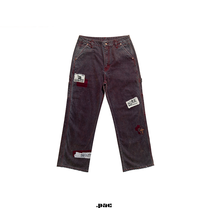 pacshop拉链长裤植绒水洗牛仔裤