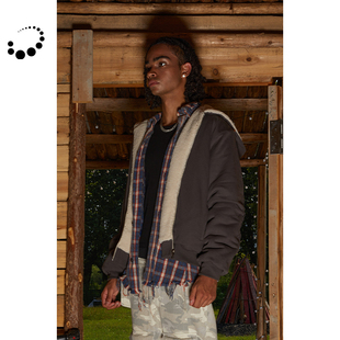 深灰 .pac 麻灰羊羔毛保暖拉链连帽衫 PacShop