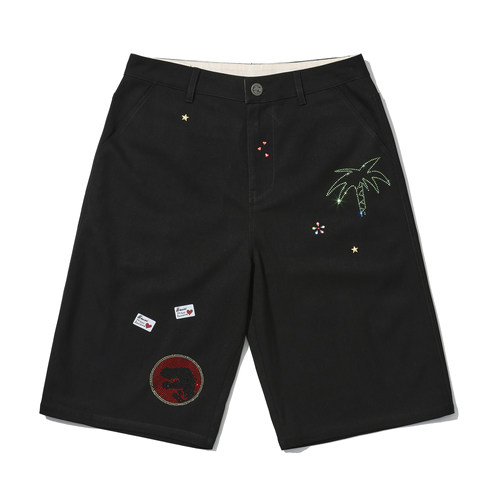 pacshop短裤短西裤烫钻黑色羊毛