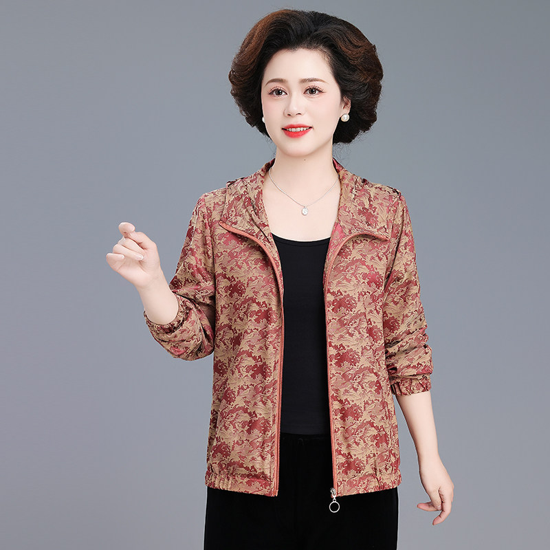 40岁50妈妈春秋连帽上衣新款风衣外套中老年女装春季休闲运动套装