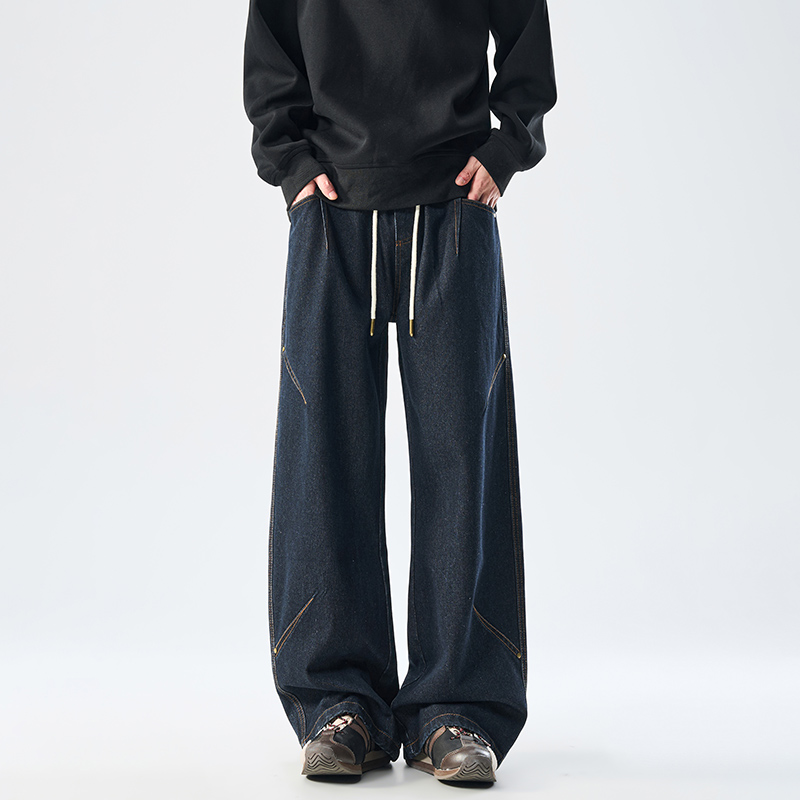 男士牛仔裤春秋款复古水洗宽松直筒长裤美式高街潮牌痞帅工装裤子