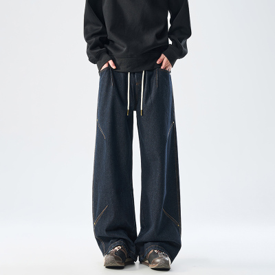 男士牛仔裤春秋款复古水洗宽松直筒长裤美式高街潮牌痞帅工装裤子