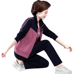 中老年运动套装女春秋妈妈秋装外套40岁50洋气大码中年休闲三件套