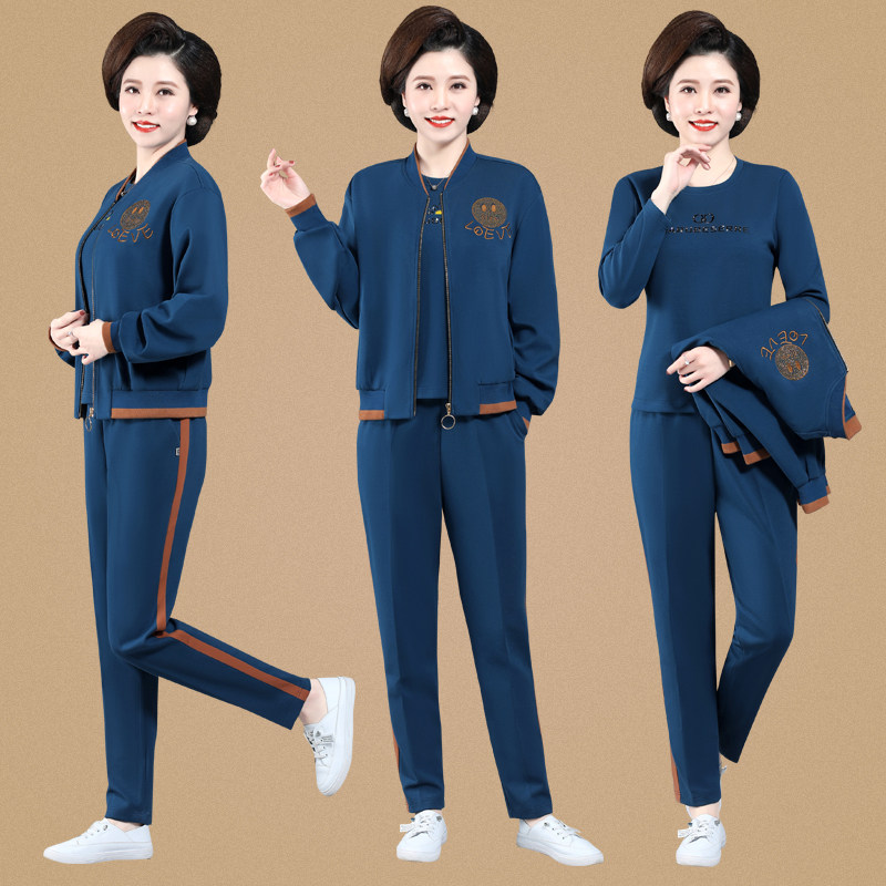 中年妈妈春装套装时尚洋气棒球领休闲卫衣中老年人运动套装女春秋