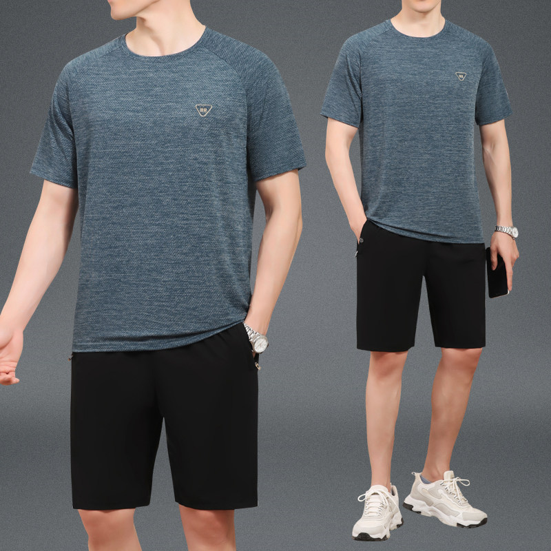 爸爸夏装男士休闲套装2025夏季新款时尚圆领短袖短裤运动服两件套
